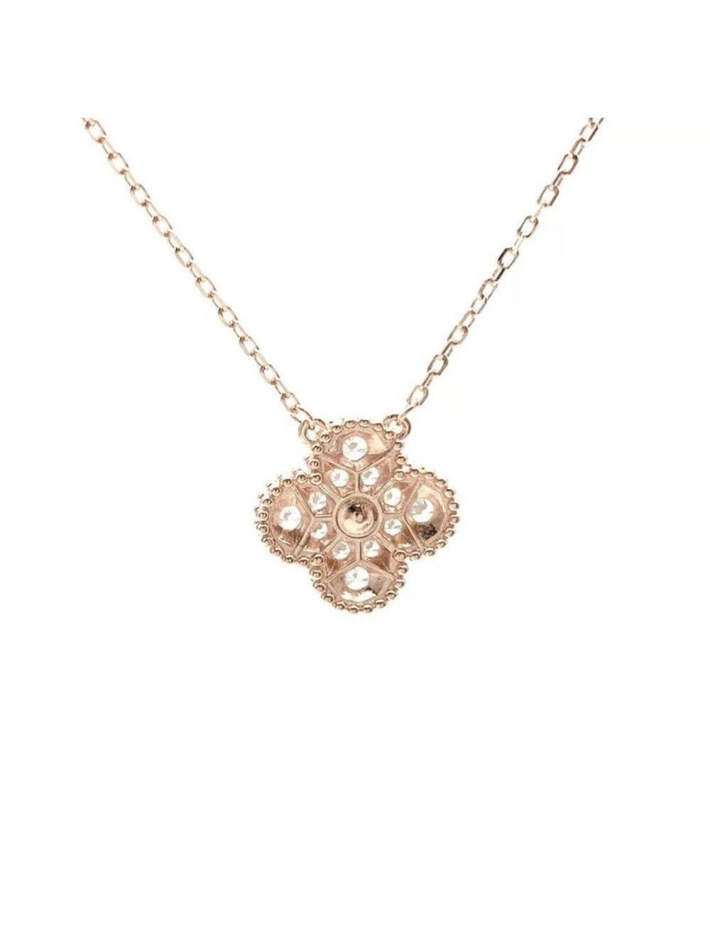 18K GP 925 Sterling Silver four leaf clover pave CZ 16”-18” adjustable necklace - Picture 3 of 5